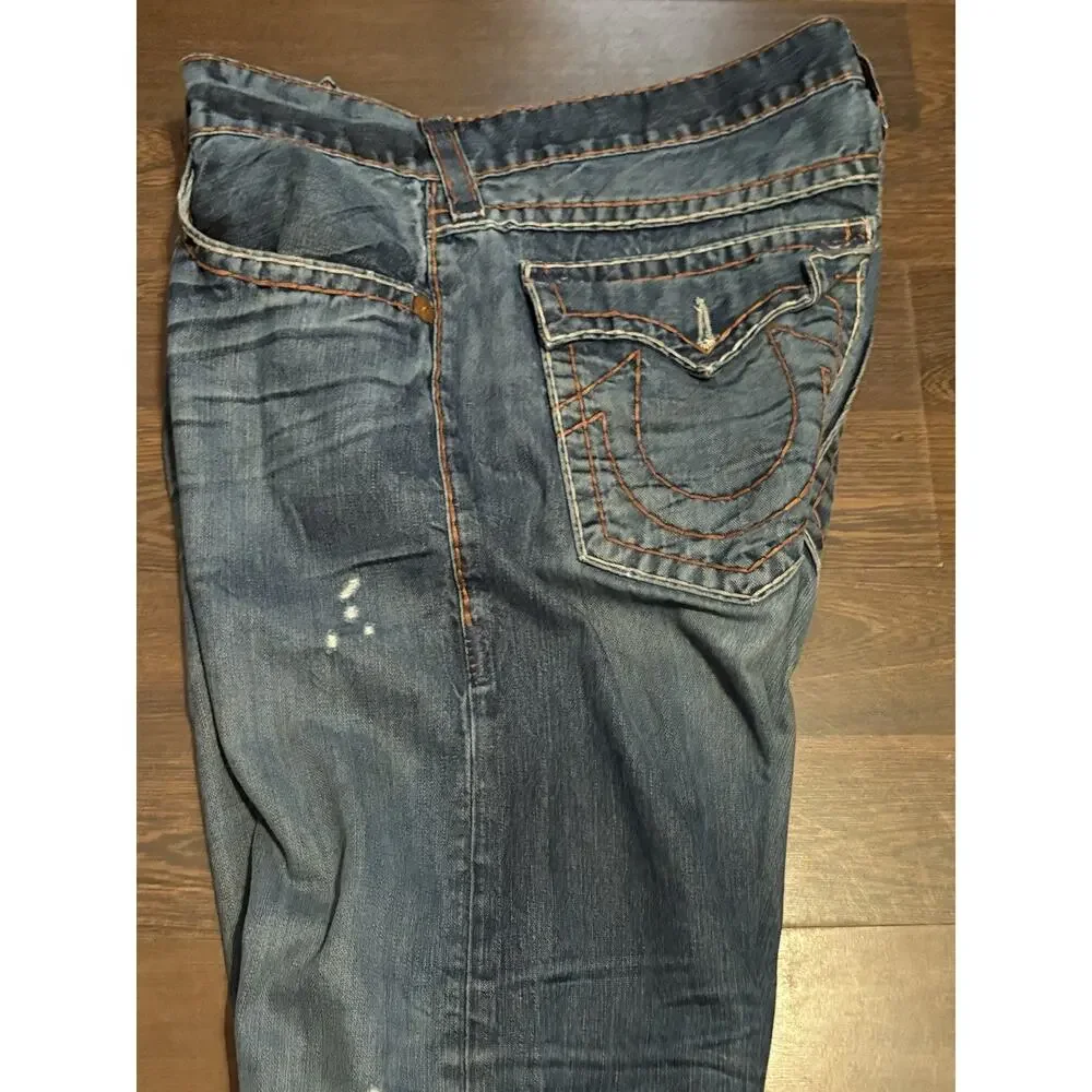 TRUE RELIGION Mens - Ricky Blue Brown Super T Jeans in TXD DK Hideout 40x31